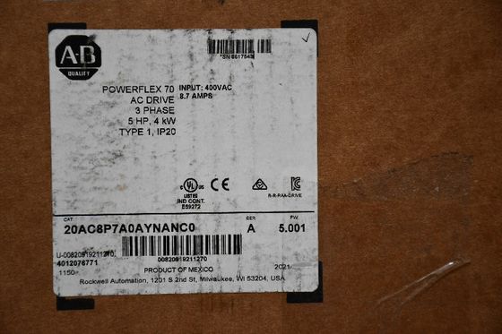 20AC072A3AYNACC0| Allen Bradley |Impulsión 72 A de la CA de PowerFlex 70 en 37 kilovatios 20A proveedor